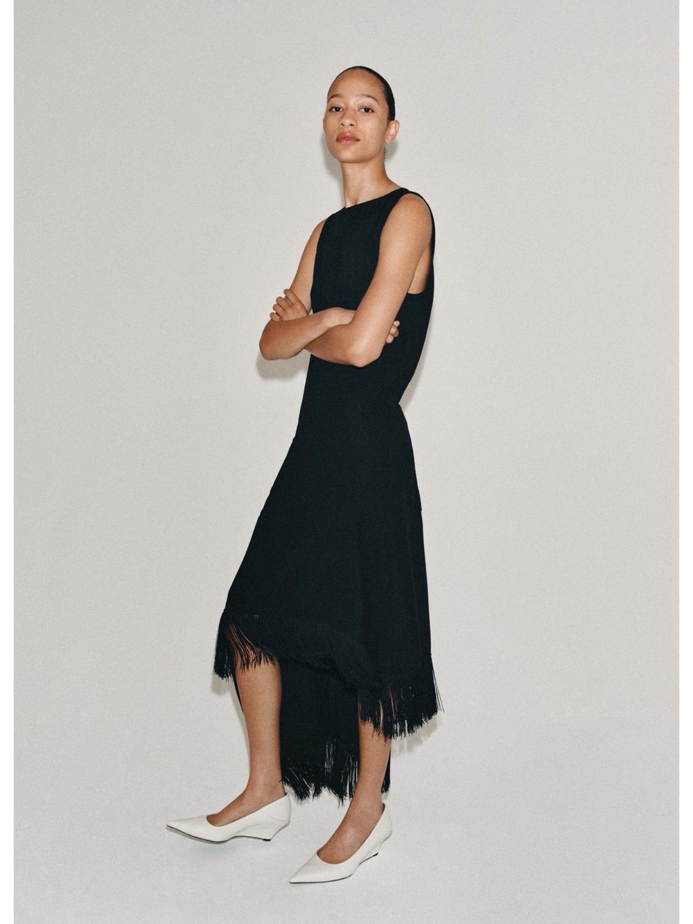 ZW Collection Asymmetric Black Fringe Hem Dress